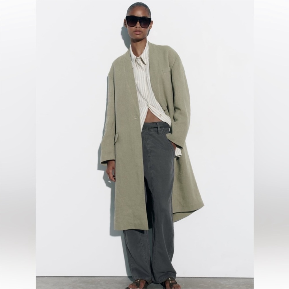 ZARA linen coat with pockets light khaki